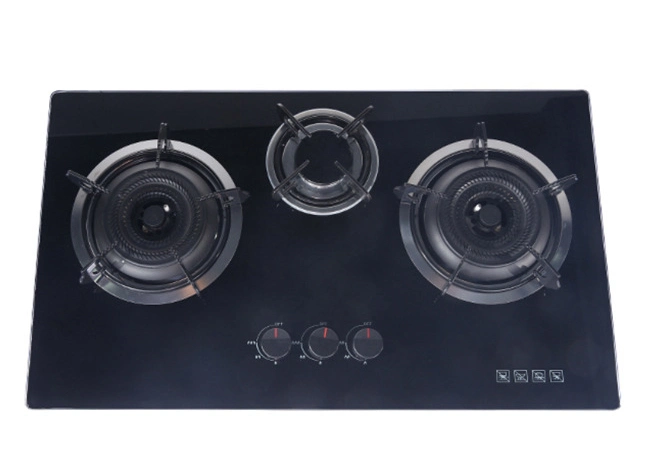 3 Burner Black Tempered Glass Table Top Gas Stove